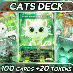 Arahbo Cats Tribal Deck - Cats Commander Deck - 100 cute cards + 20 tokens - Premium Quality Cards - Ready to Play!