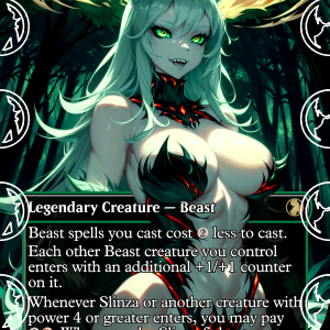 Slinza, Queen of Beasts (Slinza, the Spiked Stampede) Proxy | Sultry Proxies Fan-Made Accessory for Playtesting
