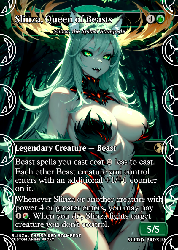 Slinza, Queen of Beasts (Slinza, the Spiked Stampede) Proxy | Sultry Proxies Fan-Made Accessory for Playtesting